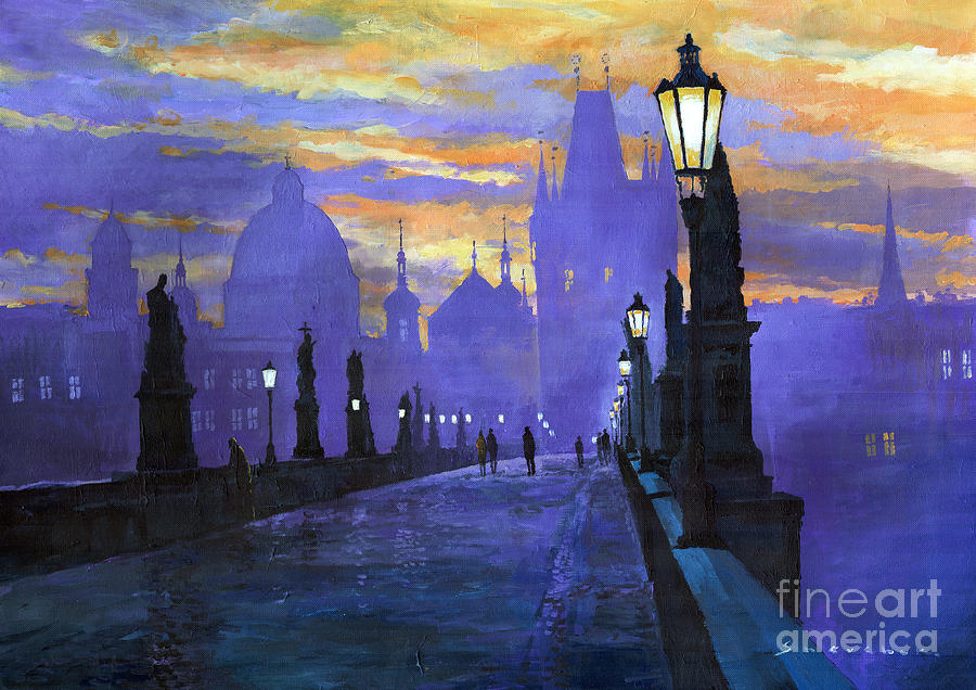 900x636 Prague Charles Bridge Sunrise Painting By Yuriy Shevchuk - Charles Bridge Painting