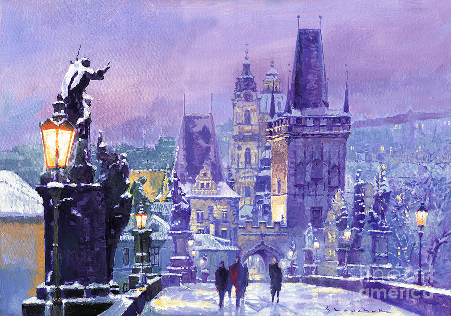 900x631 Prague Winter Charles Bridge Painting By Yuriy Shevchuk - Charles Bridge Painting