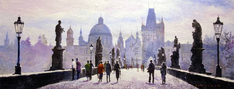 770x293 Saatchi Art Morning Charles Bridge Prague Painting By Yuriy Shevchuk - Charles Bridge Painting