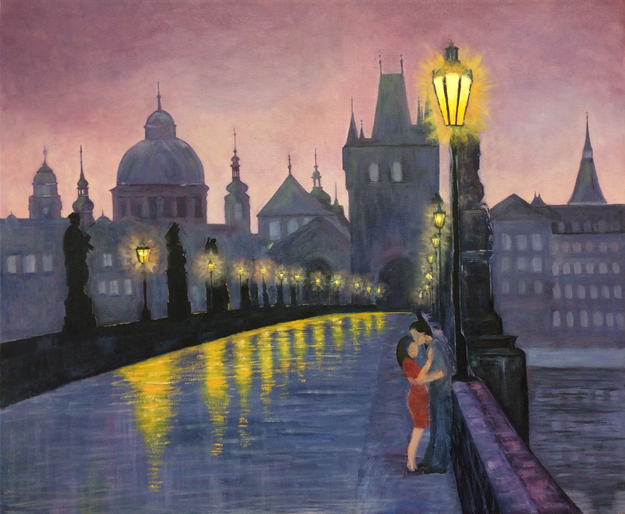 2048x1684 Working On My Latest Oil Painting. Lovers On The Charles Bridge - Charles Bridge Painting