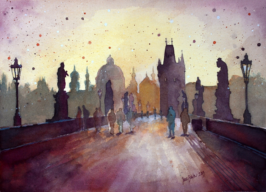 900x651 Charles Bridge, Prague, Watercolor Painting By Jane Beata - Charles Bridge Painting
