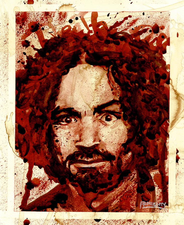 733x900 Charles Manson Portrait Dry Blood Painting By Ryan Almighty - Charles Manson Painting