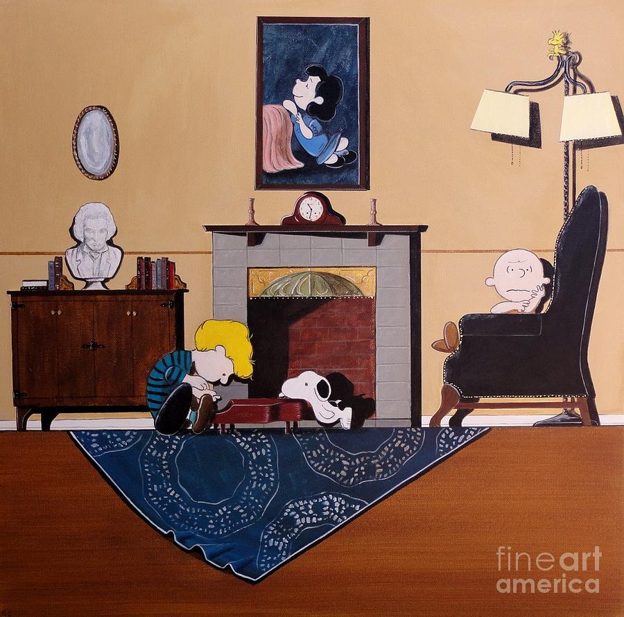900x890 Charlie Brown Sitting In A Chair Painting By John Lyes - Charlie Brown Painting