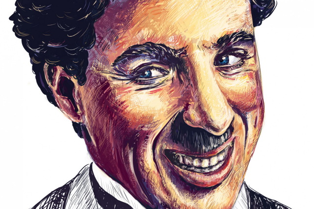 640x427 Home Decoration Charlie Chaplin Paint Actor Face Smile Silk Fabric - Charlie Chaplin Painting
