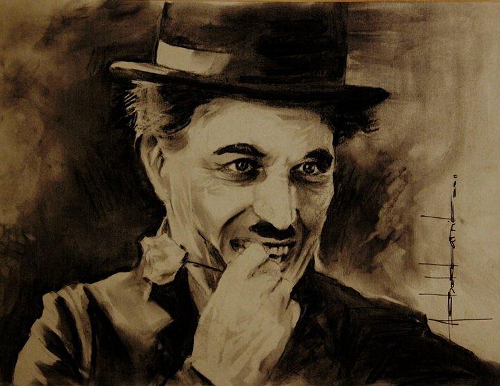 720x556 Charles Chaplin Painting By Ashok Karnik - Charlie Chaplin Painting