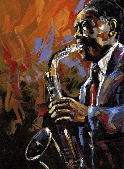 526x712 Jazz Charlie Parker Saxophone Paintings Original Oil By Victor Bauer - Charlie Parker Painting