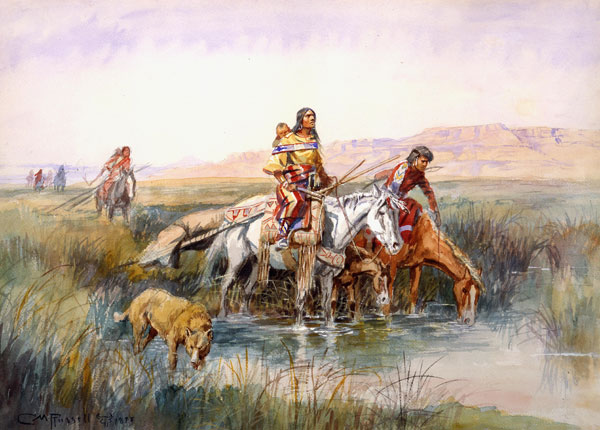 600x430 Charles Marion Russell's Indian Women Moving Camp - Charlie Russell Painting