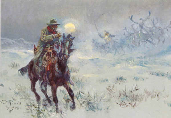 599x416 Featured Art Spur Seein' Santa By Charles M. Russell Cowboy - Charlie Russell Painting