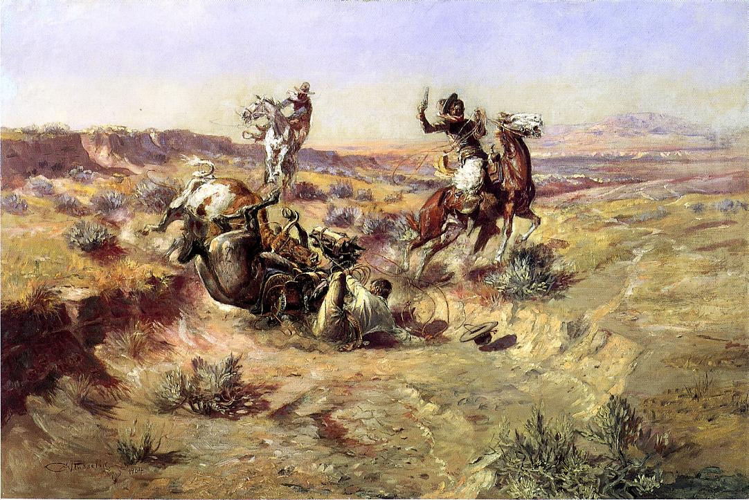 1082x723 The Broken Rope 1904 Painting Charles Marion Russell Oil Paintings - Charlie Russell Painting