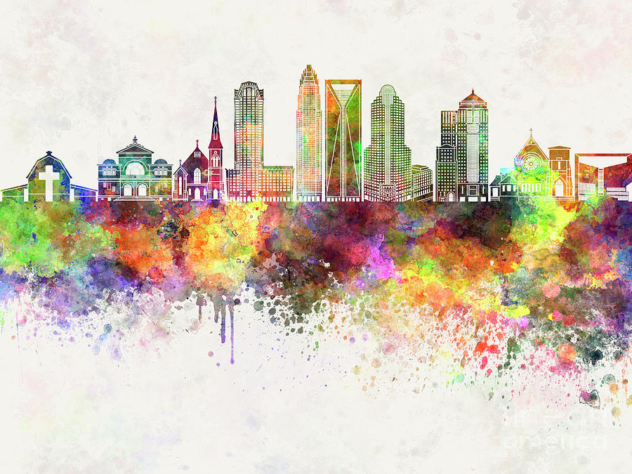 900x675 Charlotte Skyline In Watercolor Background Painting By Pablo Romero - Charlotte Painting
