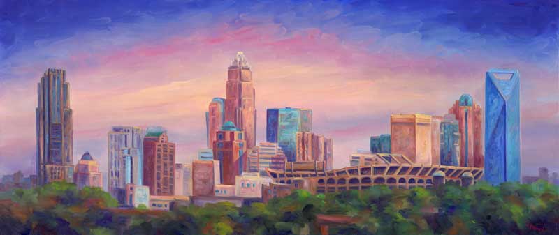 800x337 Charlotte Skyline Painting - Charlotte Painting