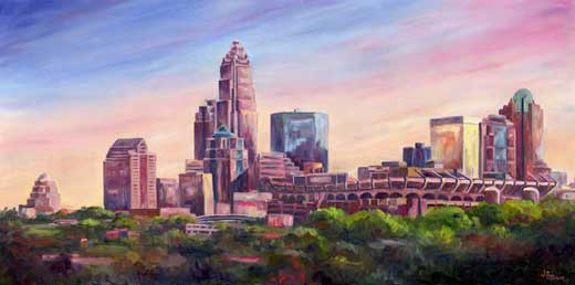 520x258 Charlotte Skyline Painting - Charlotte Painting