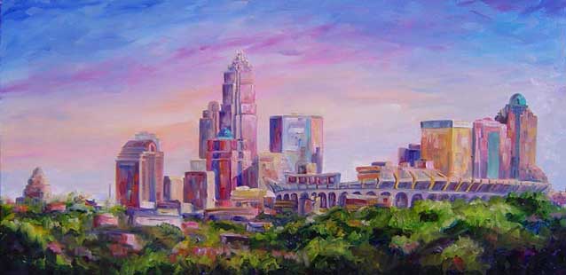 638x310 Charlotte Skyline Painting - Charlotte Painting
