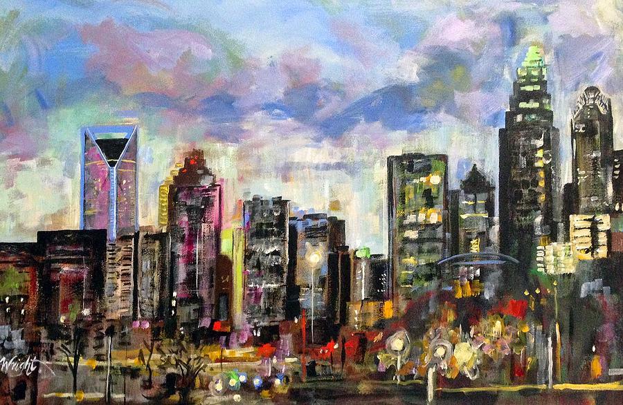 900x586 Charlotte Skyline Painting By Molly Wright - Charlotte Painting