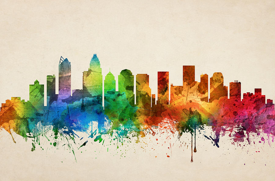 900x592 Charlotte North Carolina Skyline 05 Painting By Aged Pixel - Charlotte Painting