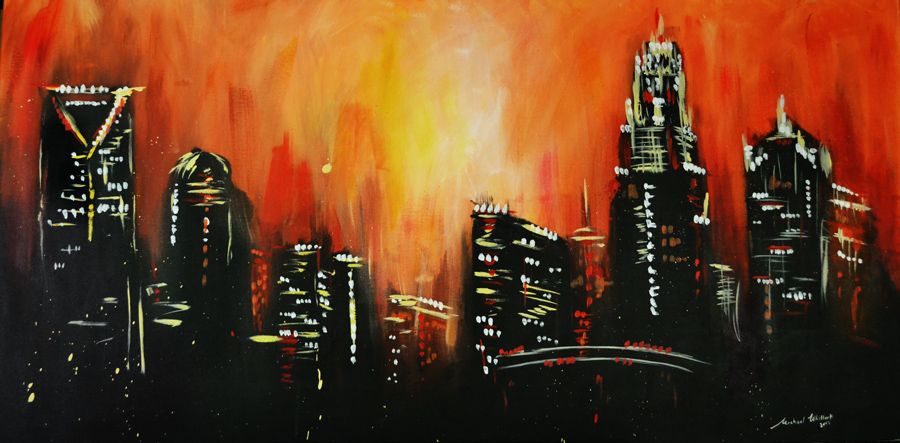 900x443 Charlotte Skyline Painted By My Talented Nephew, Michael Whitlark - Charlotte Skyline Painting