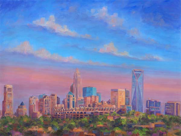 600x452 Jeff Pittman Original Art - Charlotte Skyline Painting