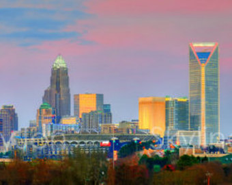 340x270 Canvas Charlotte Skyline - Charlotte Skyline Painting