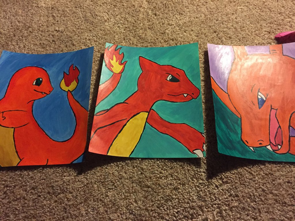1024x768 Charmander Evolution Acrylic Painting By Crazyredpanda40 - Charmander Painting