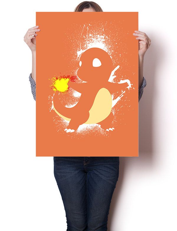 600x783 Charmander Inspired Paint Splatter Poster 24 X 18 Pokemon - Charmander Painting