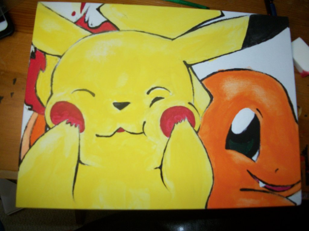 1024x768 Pikachu And Charmander Painting By Sibiawesome - Charmander Painting