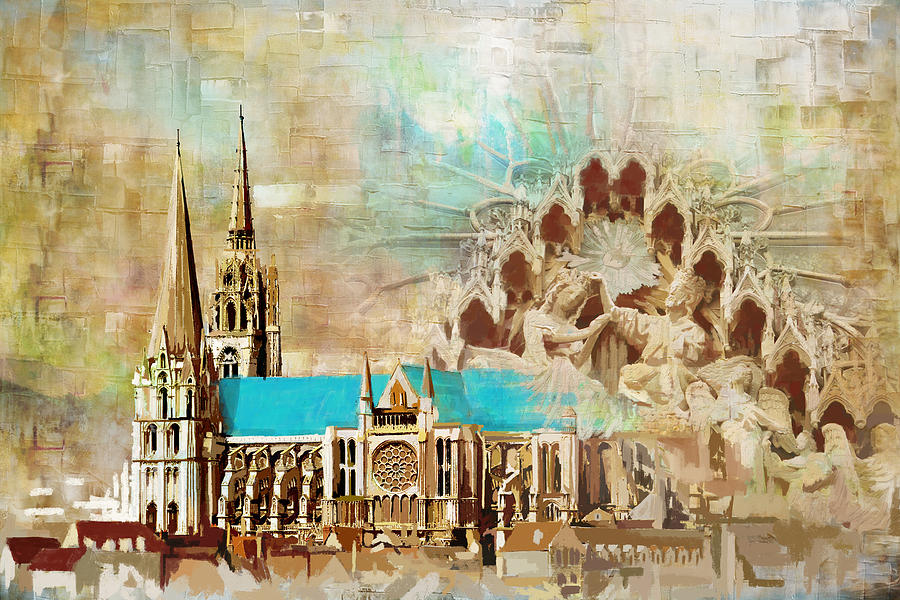 900x600 Chartres Cathedral Painting By Catf - Chartres Cathedral Painting