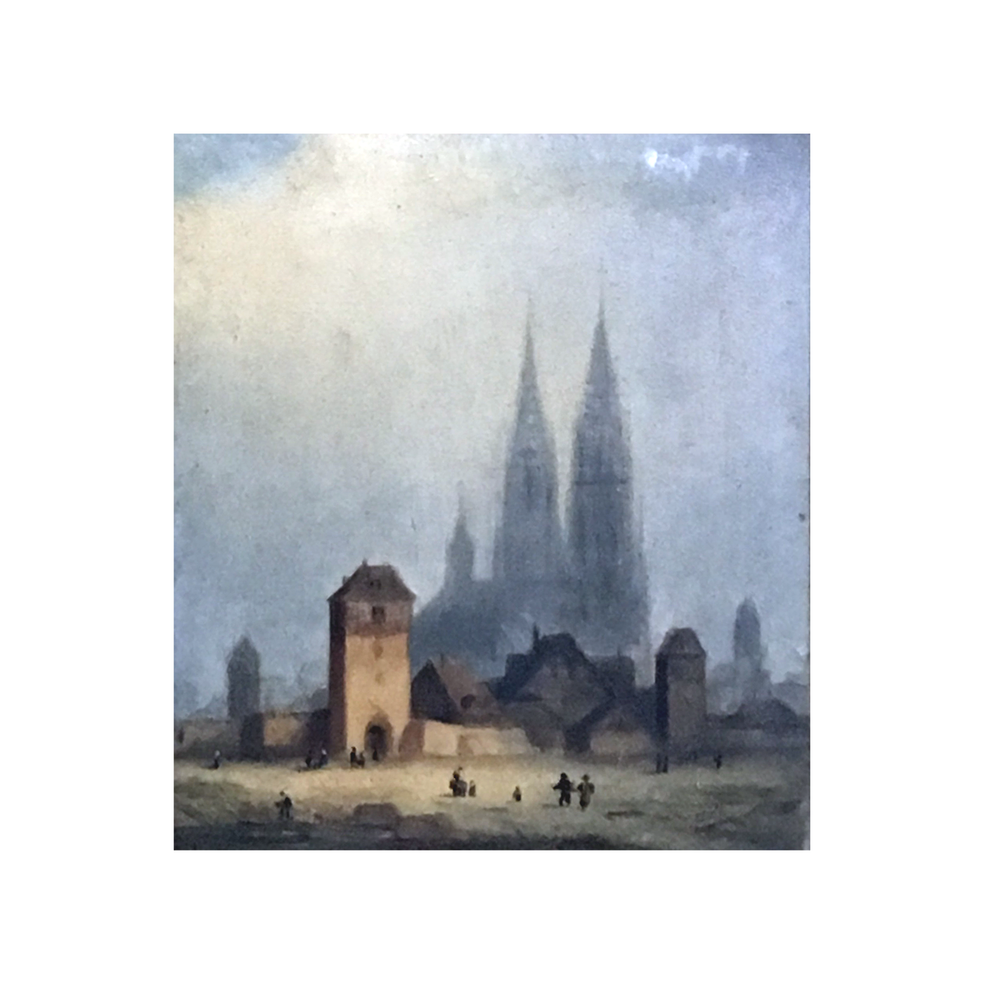 1400x1400 French School Cityscape Painting Chartres Cathedral And Fort De - Chartres Cathedral Painting