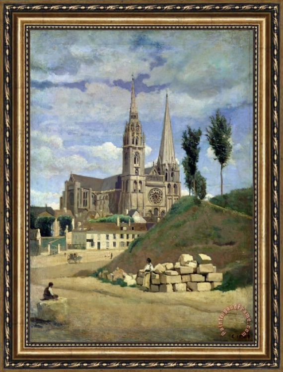 570x748 Jean Baptiste Camille Corot Chartres Cathedral Framed Painting - Chartres Cathedral Painting