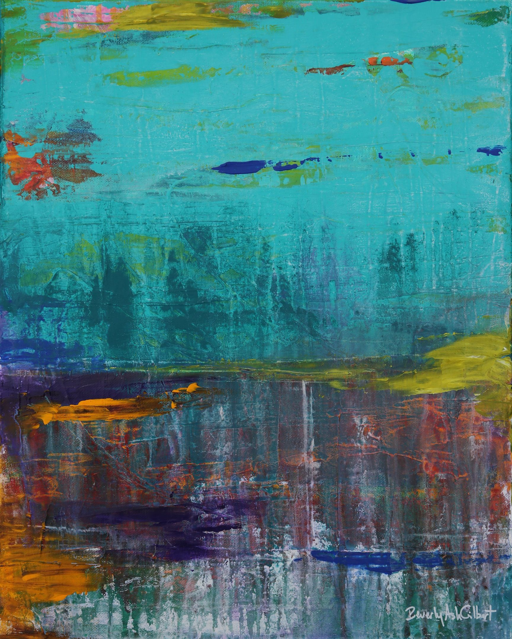 1728x2154 Glass Lake' A Painting For My Hubby, Teal, Purple, Orange - Chartreuse Painting