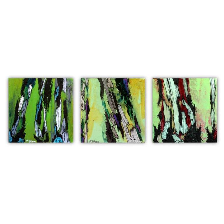 770x770 Saatchi Art Mint Green Chartreuse Triptych Abstract Tree Art - Chartreuse Painting