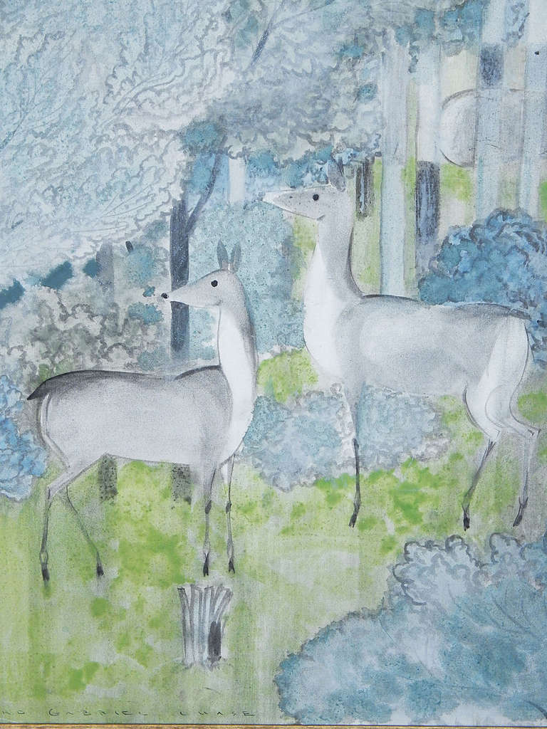 768x1024 Deers In The Glade, Superb Art Deco Painting By Richard Gabriel - Chase Painting