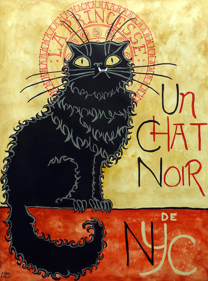 667x900 Un Chat Noir De N Y C Painting By Ande Hall - Chat Noir Painting