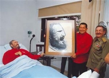 380x273 Photos Of Hugo Chavez Visiting Fidel And Raul Castro In Cuba - Chavez Painting