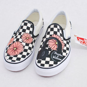 354x354 Custom Hand Painted Checkerboard Vans From B Street Shoes - Checkerboard Painting