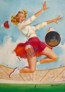 212x300 Joyce Ballantyne Blonde Pinup Cheerleader Vintage Art Print - Cheerleader Painting
