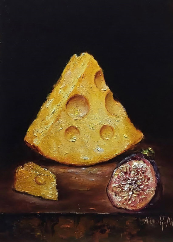 570x796 Still Life Cheese And Fig Oil Painting By Nina R.aide Original - Cheese Painting