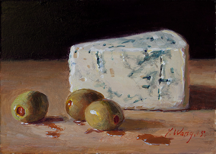 695x496 Wang Fine Art Blue Cheese Olives Daily Painting Small Work Of Art - Cheese Painting