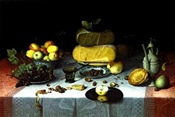 355x237 Still Life With Cheese 1615 Fruit Olives Bread Wine - Cheese Painting