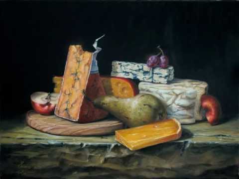 480x360 Classical Fine Art Cheese And Fruits Oil On Canvas Still Life - Cheese Painting