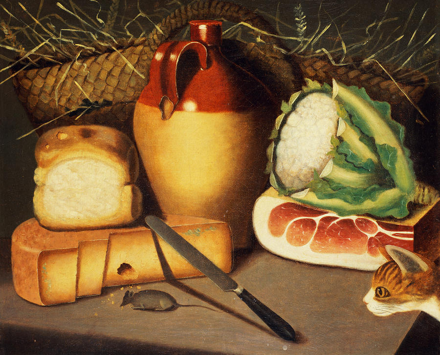 900x727 Cat Mouse Bacon And Cheese Painting By Anonymous - Cheese Painting