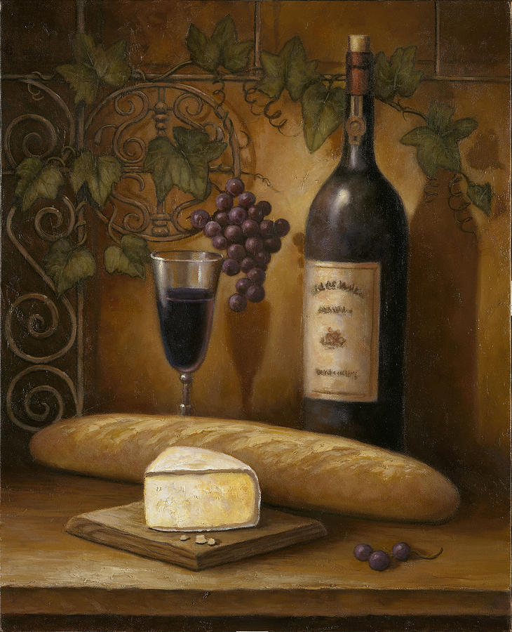 730x900 Cheese And Wine Painting By John Zaccheo - Cheese Painting