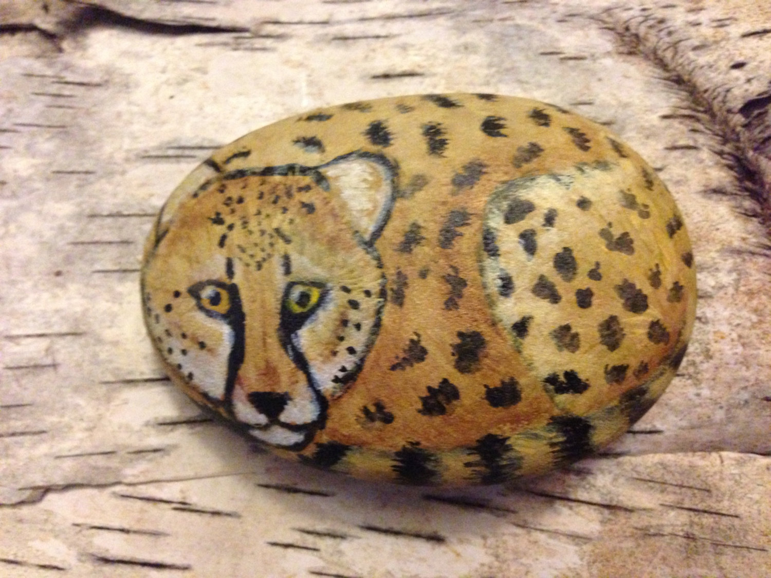 1500x1125 Cheetah Painted Rock, Rock Painting, Painted Animal Rock, Cat - Cheetah Painting