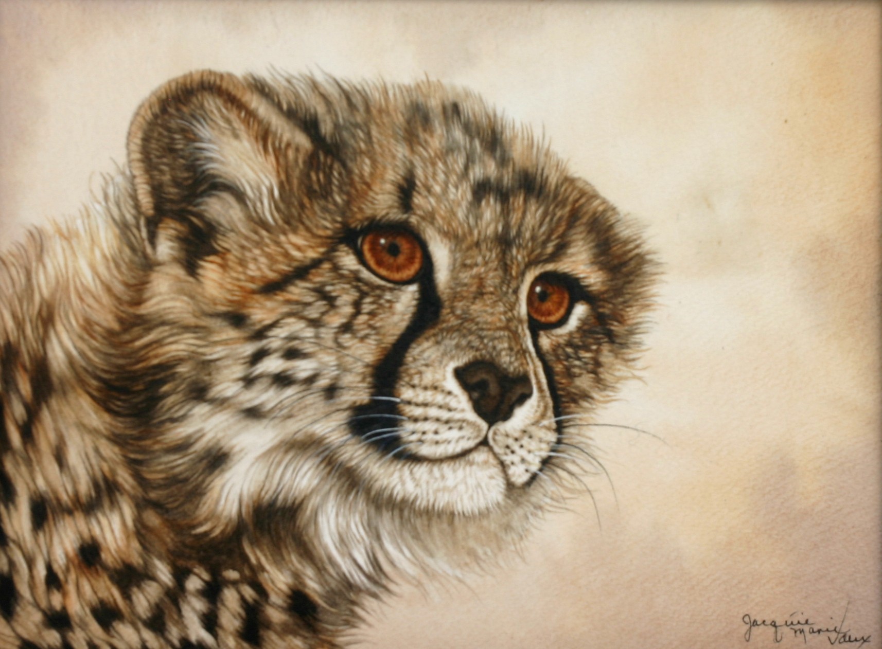 1714x1262 Jacquie Vaux Artwork Cute Little Cheetah Cub Original Painting - Cheetah Painting
