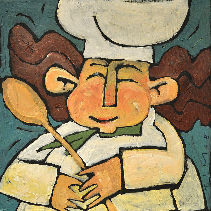899x900 The Happy Chef Painting By Tim Nyberg - Chef Painting