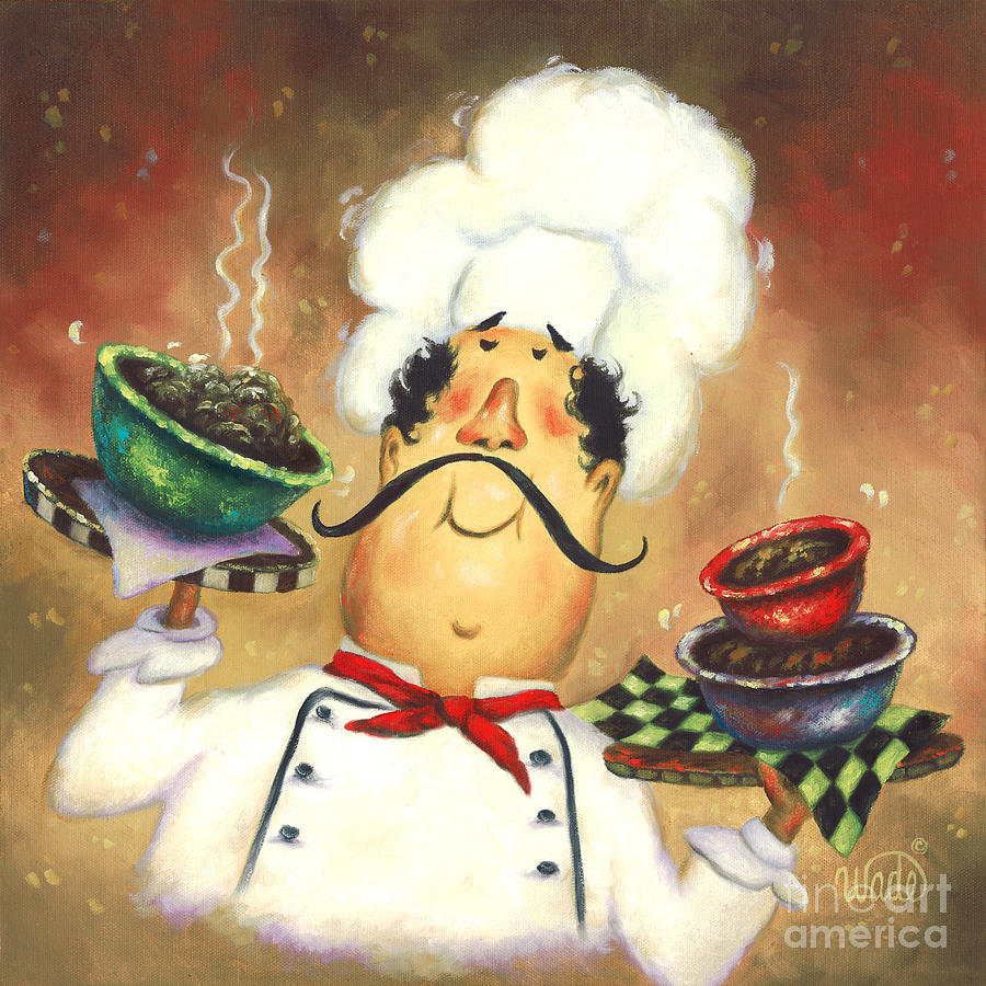 900x900 Three Bowl Chef Painting By Vickie Wade - Chef Painting