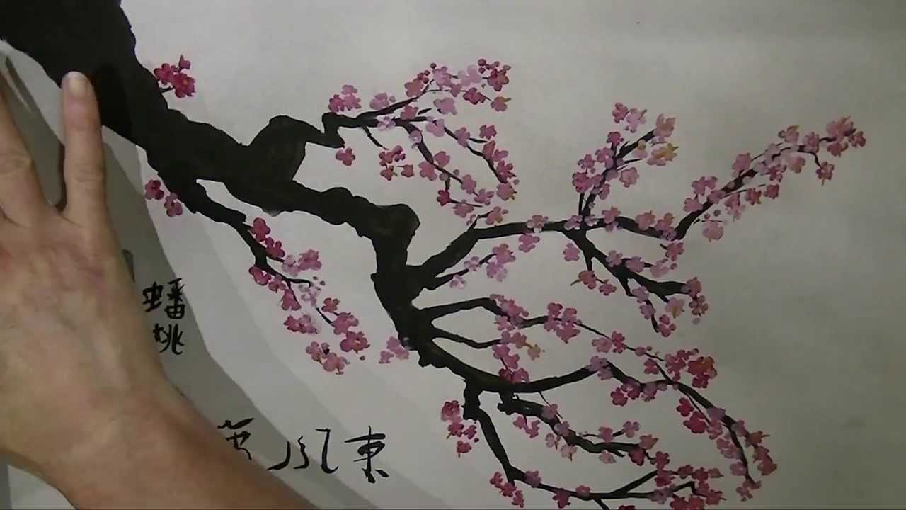 1280x720 Cherry Blossom Brush Painting - Cherry Blossom Branch Painting
