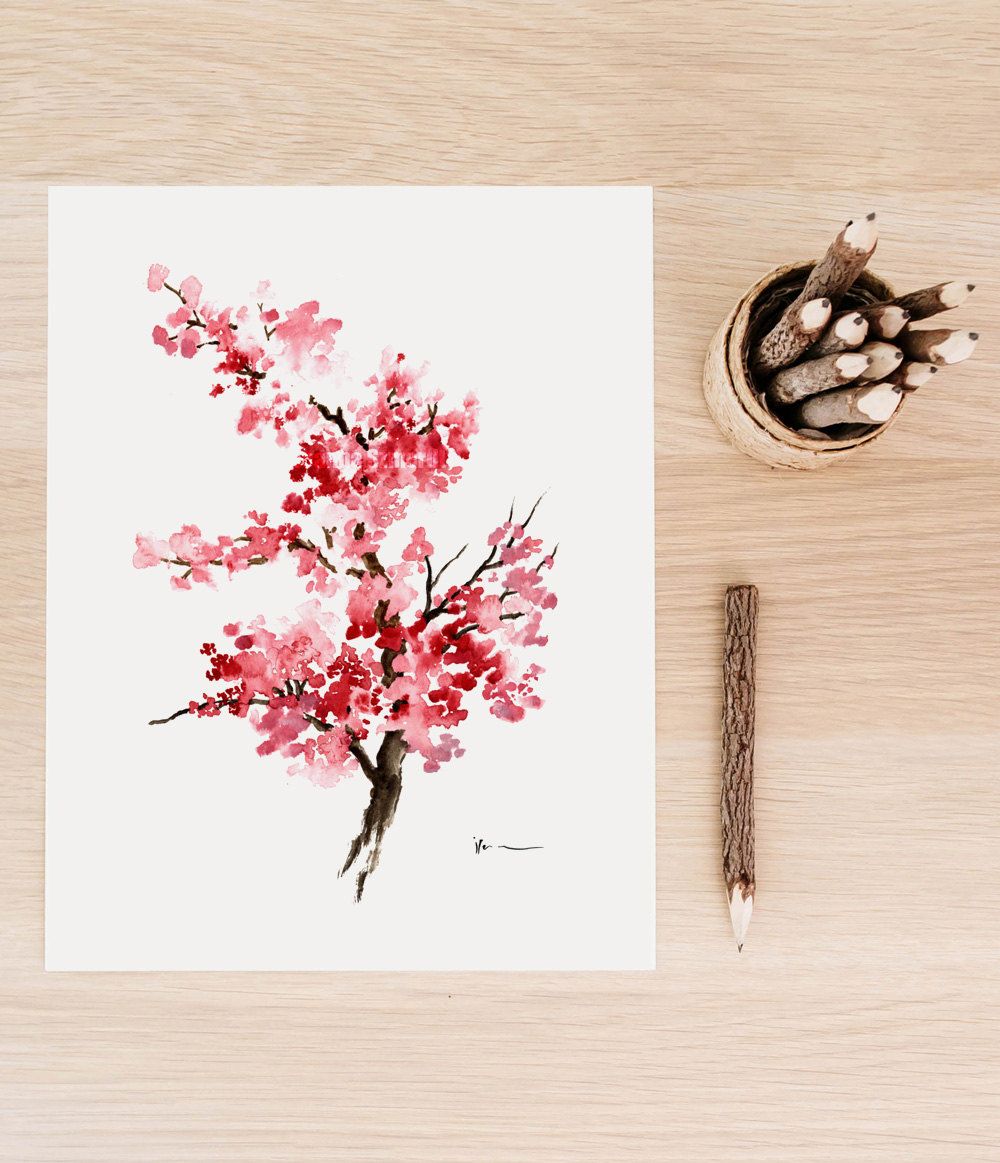 1000x1163 Cherry Blossom Flower Watercolor Painting, Pink Gifts For Her - Cherry Blossom Branch Painting