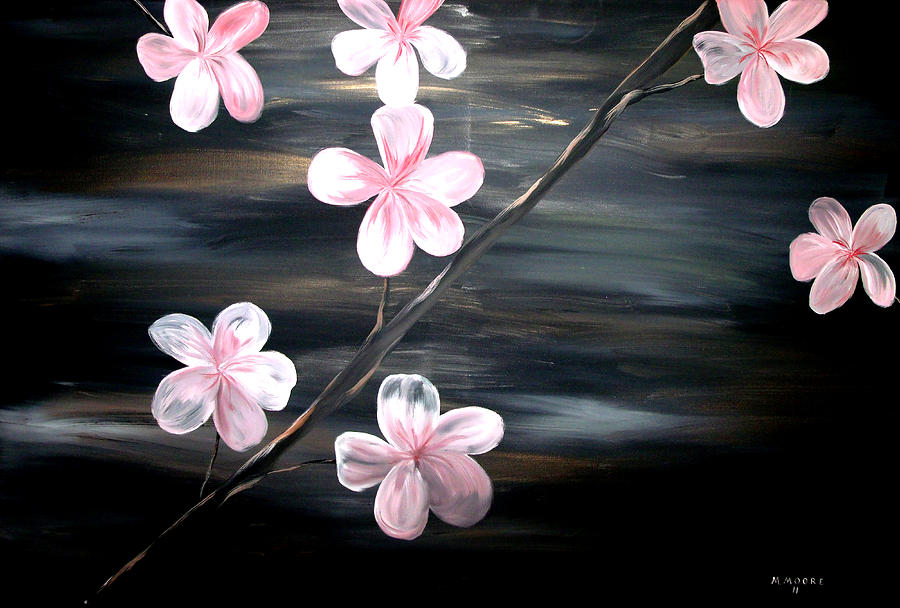 900x608 Cherry Blossom Painting By Mark Moore - Cherry Blossom Branch Painting