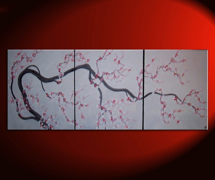 750x627 Grey Original Painting Blooming Cherry Blossom Branch Art Korean - Cherry Blossom Branch Painting