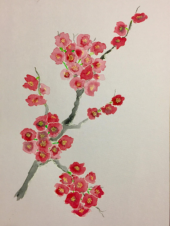 570x758 Sakura Branch Painting.iginal Painting, Not A Print - Cherry Blossom Branch Painting